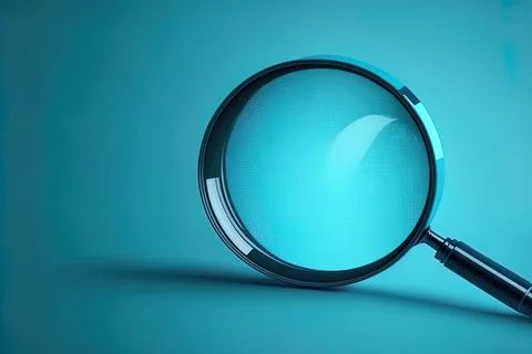 Magnifying glass on blue background search concept. Generative AI Stock Illustration