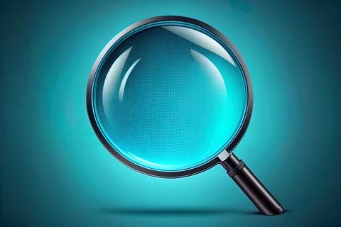 Magnifying glass on blue background search concept. Generative AI Stock Illustration