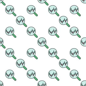 Magnifying Glass with Candlestick Chart colored seamless pattern Stock Illustration