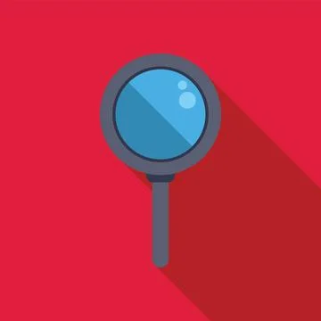 Magnifying glass casting a long shadow on a vibrant red background, symbolizi Stock Illustration