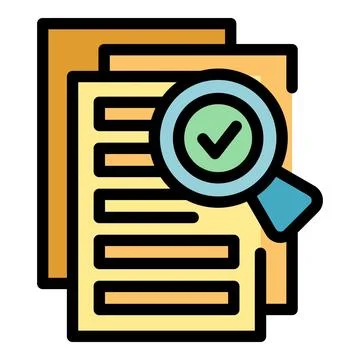 Magnifying glass checking documents icon illustration representing validation Stock Illustration