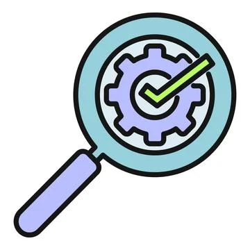 Magnifying glass checking gear for optimization and verification Illustration