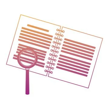 Magnifying glass checking notebook open rainbow lines Stock Illustration