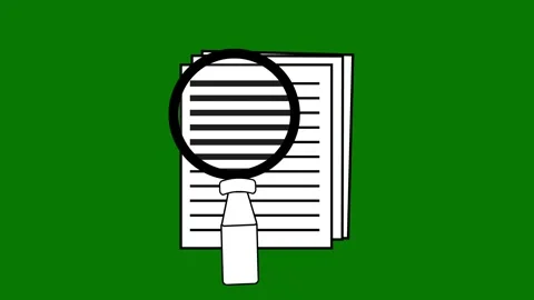 Magnifying Glass Checking Papers on Green Screen | Document Search Animation Stock Footage 314798885