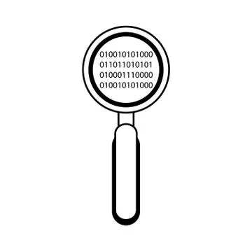 Magnifying glass checking system cartoon in black and white Stock Illustration