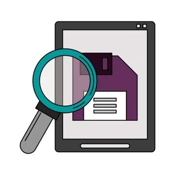 Magnifying glass checking system cartoon Stock Illustration