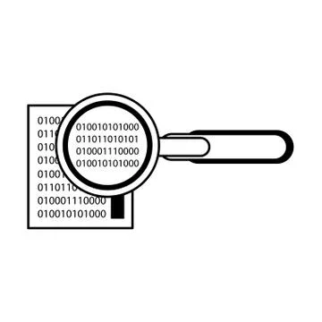Magnifying glass checking system cartoon in black and white Stock Illustration