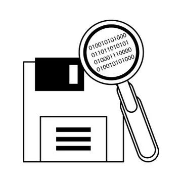 Magnifying glass checking system cartoon in black and white Stock Illustration