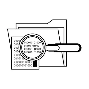 Magnifying glass checking system cartoon in black and white Stockillustratie