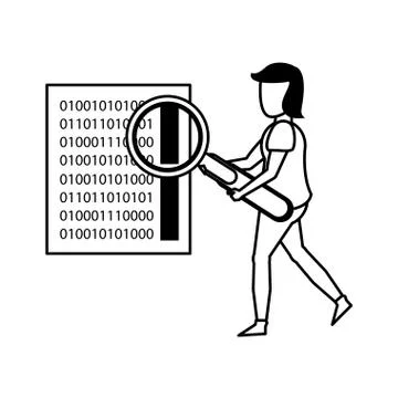 Magnifying glass checking system cartoon in black and white イラスト素材