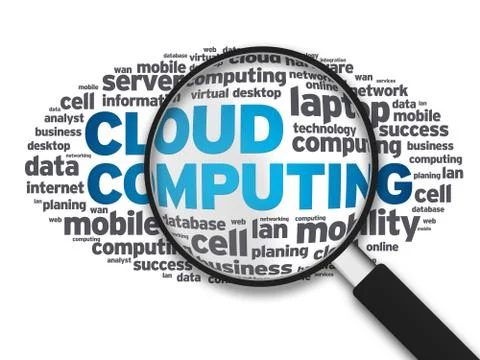 Magnifying glass -  cloud services Stock Illustration