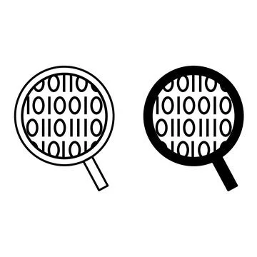 Magnifying Glass with Code Icons. Line and Glyph Vector Illustrations. Code.. Illustration