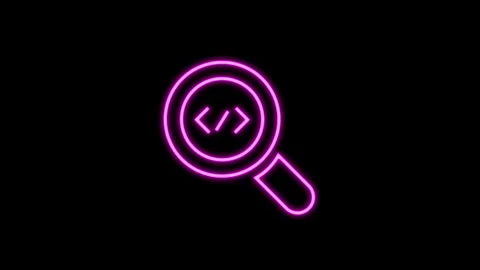 Magnifying glass with code - neon line icon animation. 4K video animation 스톡 동영상 281333751