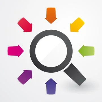 Magnifying glass with colored arrows Stock-Illustration