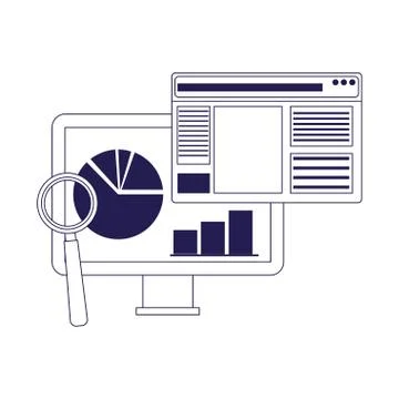 Magnifying glass, computer and web page window, flat design 스톡 일러스트