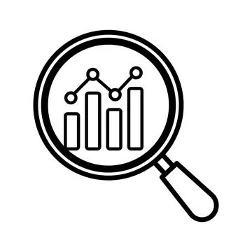 Magnifying Glass with Data Analysis Bar Chart and Line Graph Icon Stock Illustration