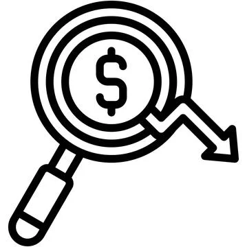 Magnifying glass with decrease arrow icon, Bankruptcy related vector Stock Illustration