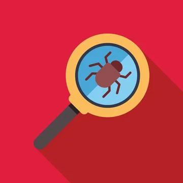 Magnifying glass detecting computer bug virus malware Stock Illustration