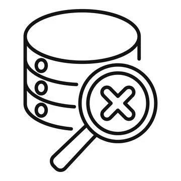 Magnifying glass detecting error in database icon Stock Illustration