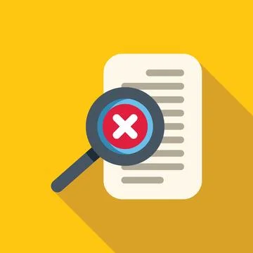 Magnifying glass is detecting an error in a document with a red cross symbol Stock Illustration