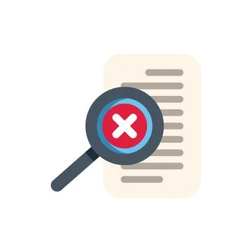Magnifying glass detecting error in document with a cross sign イラスト素材