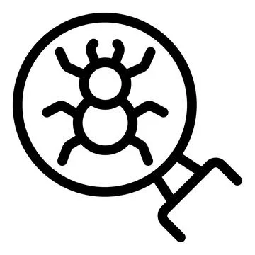 Magnifying glass detecting a malicious computer bug threat Stock Illustration