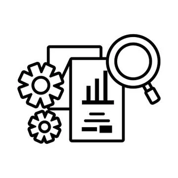 Magnifying glass with digital objects in white background Stock Illustration