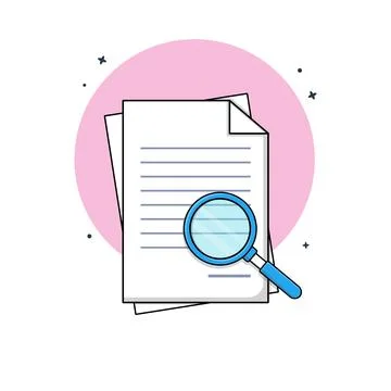 Magnifying Glass with Document Paper Vector Illustration. Stock Illustration
