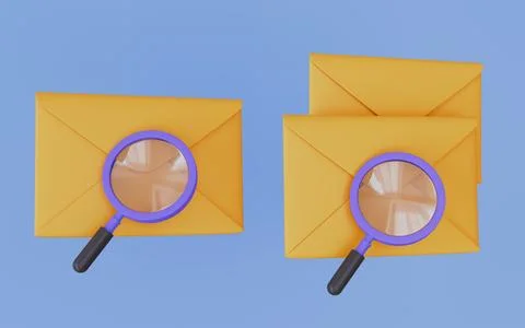 Magnifying glass with email envelope isolated on white background Stock Illustration