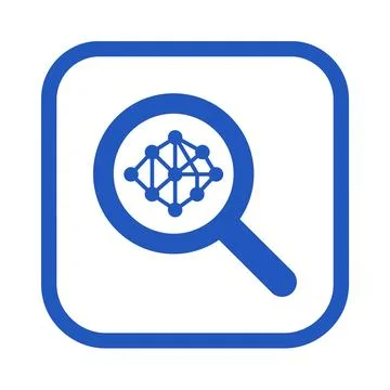 Magnifying glass examining digital network blue icon symbolizing data analy.. Stock Illustration
