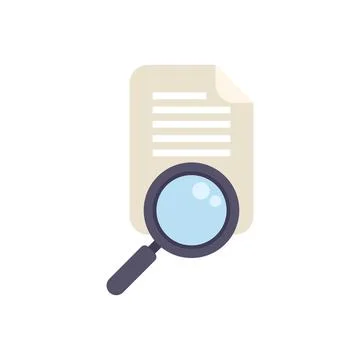 Magnifying glass examining document for errors in contract Stock Illustration