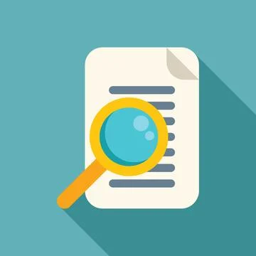 Magnifying glass examining a document with lines of text, symbolizing researc Illustrazione stock