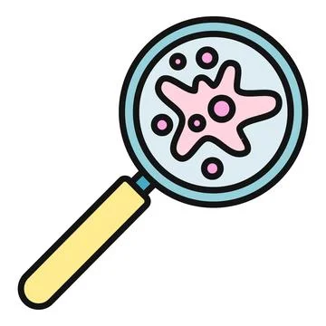 Magnifying glass examining microscopic cells and researching biology Stock Illustration