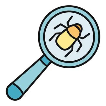 Magnifying glass examining software bug and computer virus Stock Illustration
