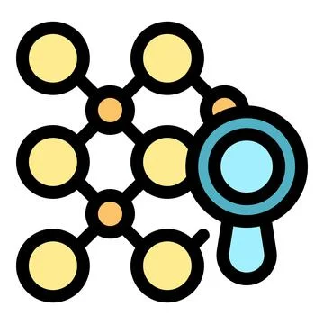 Magnifying glass exploring connections in network analysis 库存插图