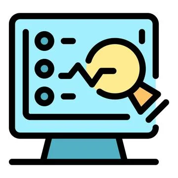 Magnifying glass exploring data trends on computer screen Stock Illustration