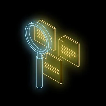 Magnifying glass exploring digital documents in isometric view Stock Illustration