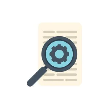 Magnifying glass exploring document with gear icon, analyzing business proc.. 스톡 일러스트