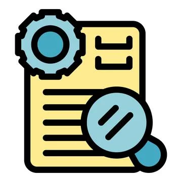 Magnifying glass exploring document with gear representing configuration Stock Illustration