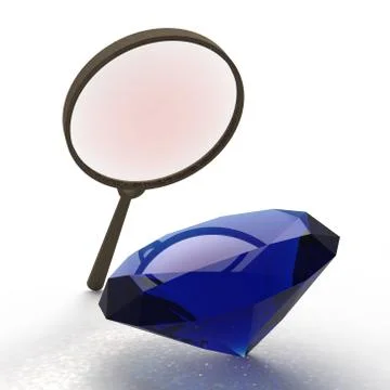 Magnifying glass. Exploring the gems 3d rendering Stock Illustration