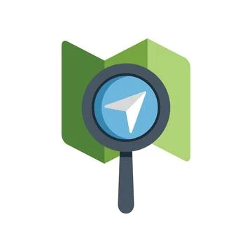 Magnifying glass exploring location on folded map Stock Illustration
