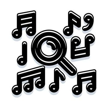 Magnifying glass exploring music notes and sound Stock Illustration