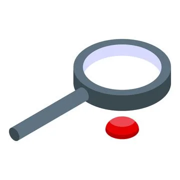Magnifying glass exploring red spot, detailed isometric view Ilustração Stock