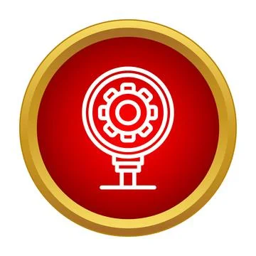 Magnifying glass finding a gear problem solution icon Stock Illustration