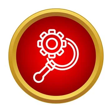 Magnifying glass finding gear for system optimization Illustrazione stock