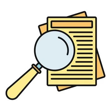 Magnifying glass finding information on document icon 스톡 일러스트