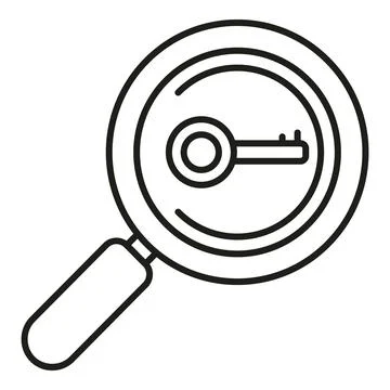 Magnifying glass finding key solution icon concept Illustrazione stock