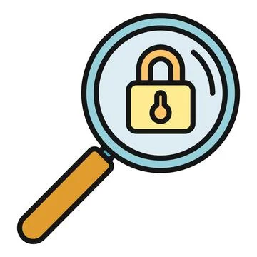 Magnifying glass finding padlock icon for security search Stock Illustration