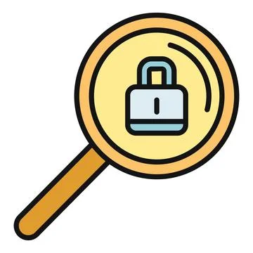 Magnifying glass finding padlock security access privacy Illustrazione stock