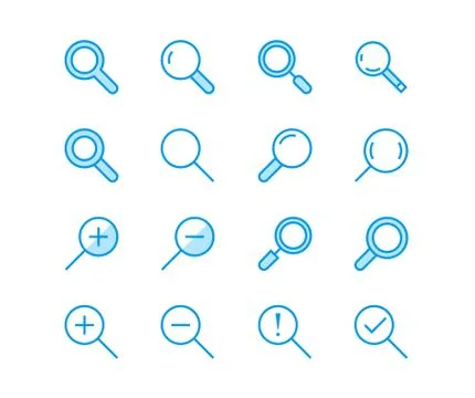 Magnifying glass flat line vector icons. Search, zoom in and out icon. Thin Ilustração Stock